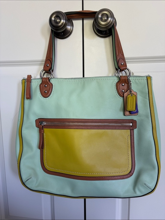 Coach Handbags - RARE Coach Hallie color block shoulder bag in aqua blue and lime green